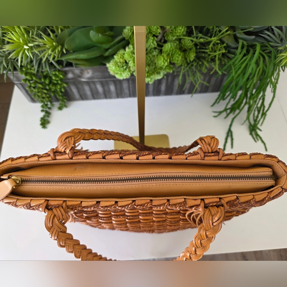 Monsac Original Y2K Era Woven Leather Tote/Braided Handle/Boho Chic/Tan Leather - Picture 8 of 16